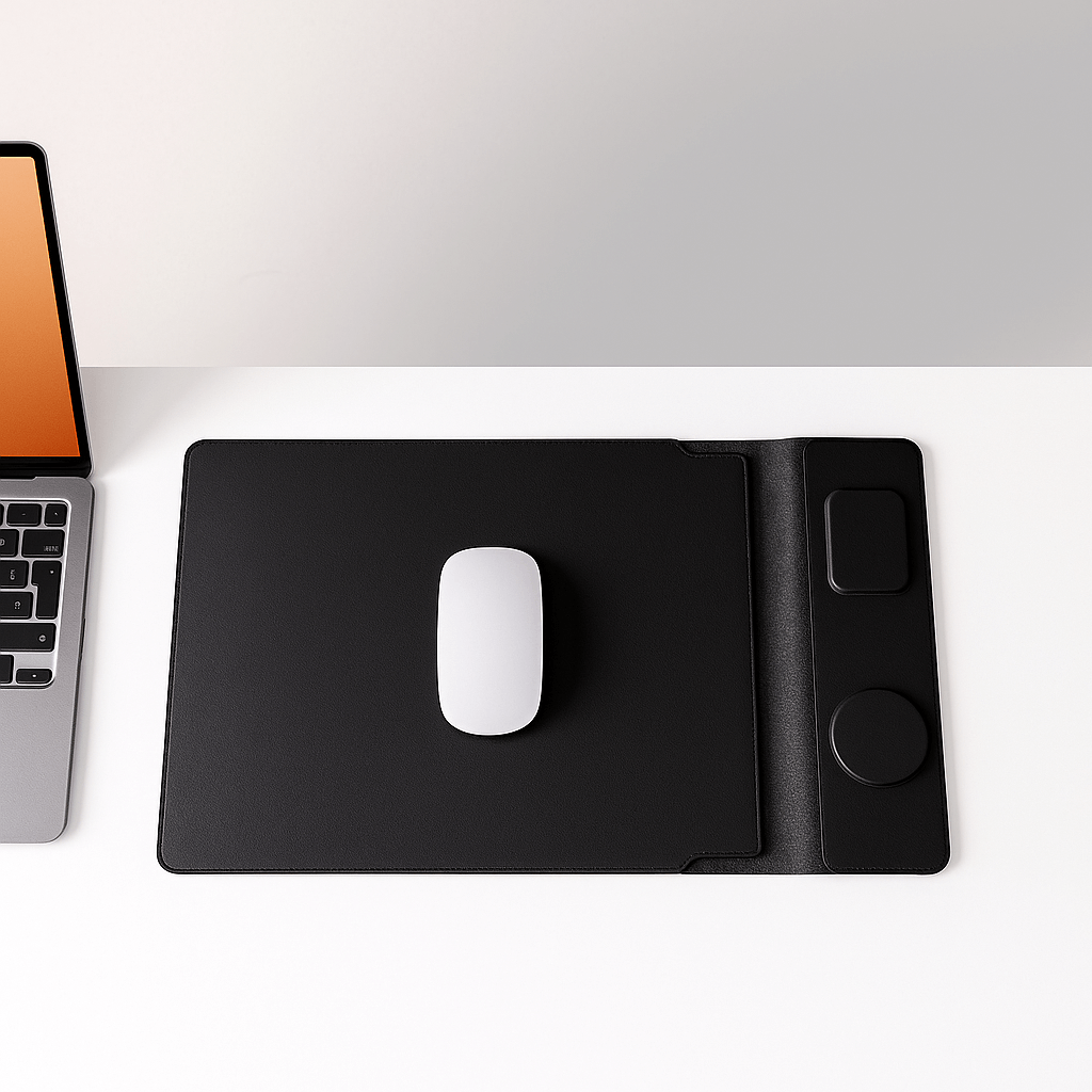 Kanso OneLe Kanso One est un tapis de bureau premium conçu pour améliorer l’organisation, le confort et l’esthétique de votre espace de travail. Alliant design minimaliste et fonctionnalité avancée, il intègre un chargeur sans fil 15W compatible avec tous