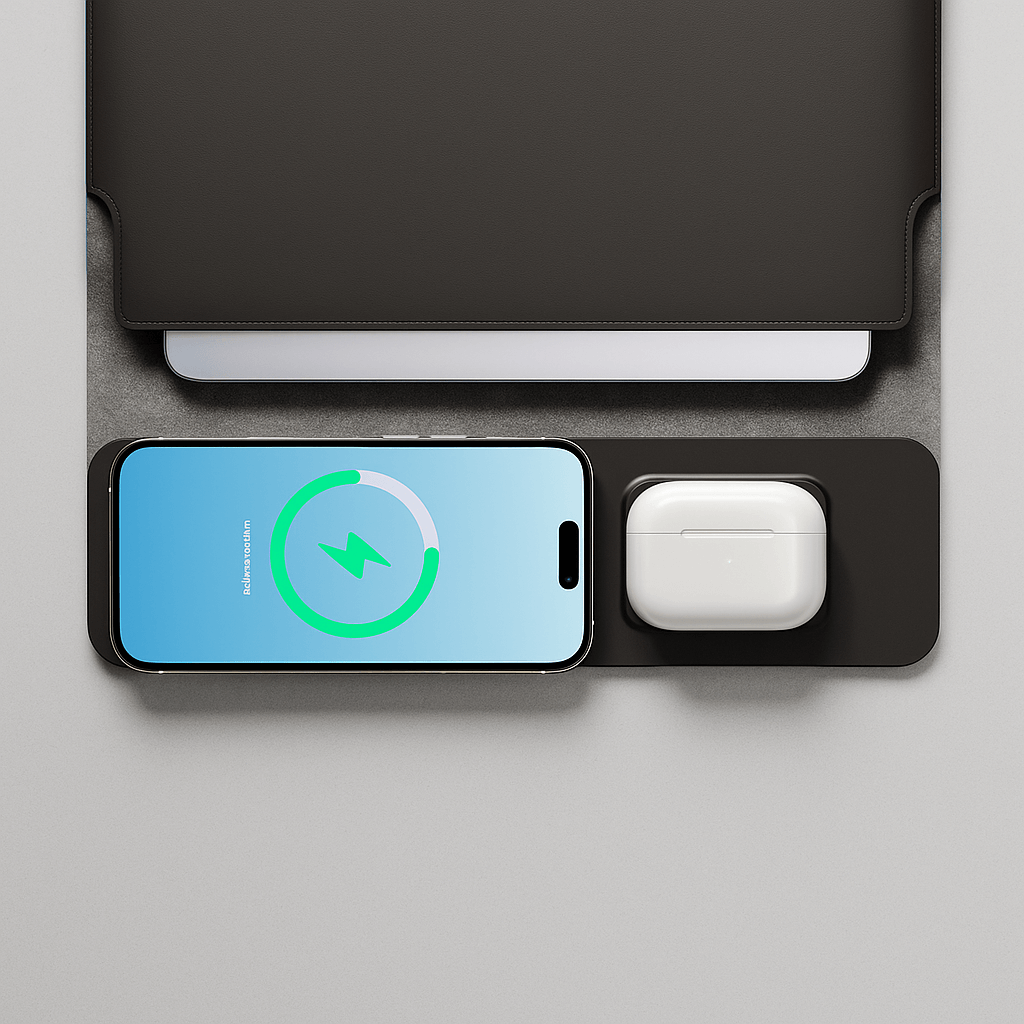 Kanso OneLe Kanso One est un tapis de bureau premium conçu pour améliorer l’organisation, le confort et l’esthétique de votre espace de travail. Alliant design minimaliste et fonctionnalité avancée, il intègre un chargeur sans fil 15W compatible avec tous