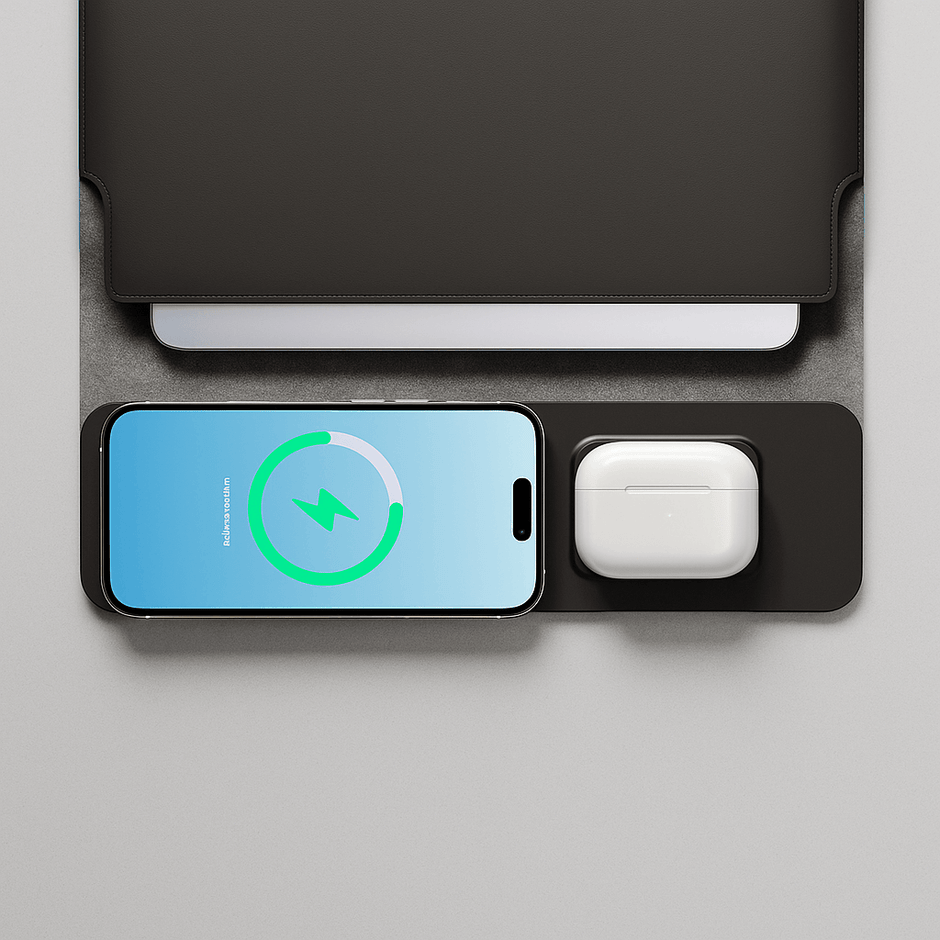 Kanso OneLe Kanso One est un tapis de bureau premium conçu pour améliorer l’organisation, le confort et l’esthétique de votre espace de travail. Alliant design minimaliste et fonctionnalité avancée, il intègre un chargeur sans fil 15W compatible avec tous