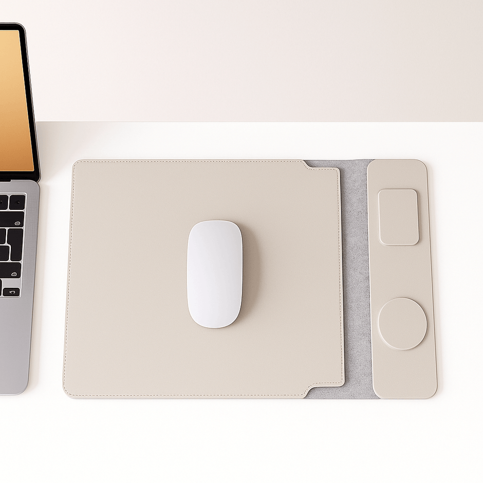 Kanso OneLe Kanso One est un tapis de bureau premium conçu pour améliorer l’organisation, le confort et l’esthétique de votre espace de travail. Alliant design minimaliste et fonctionnalité avancée, il intègre un chargeur sans fil 15W compatible avec tous